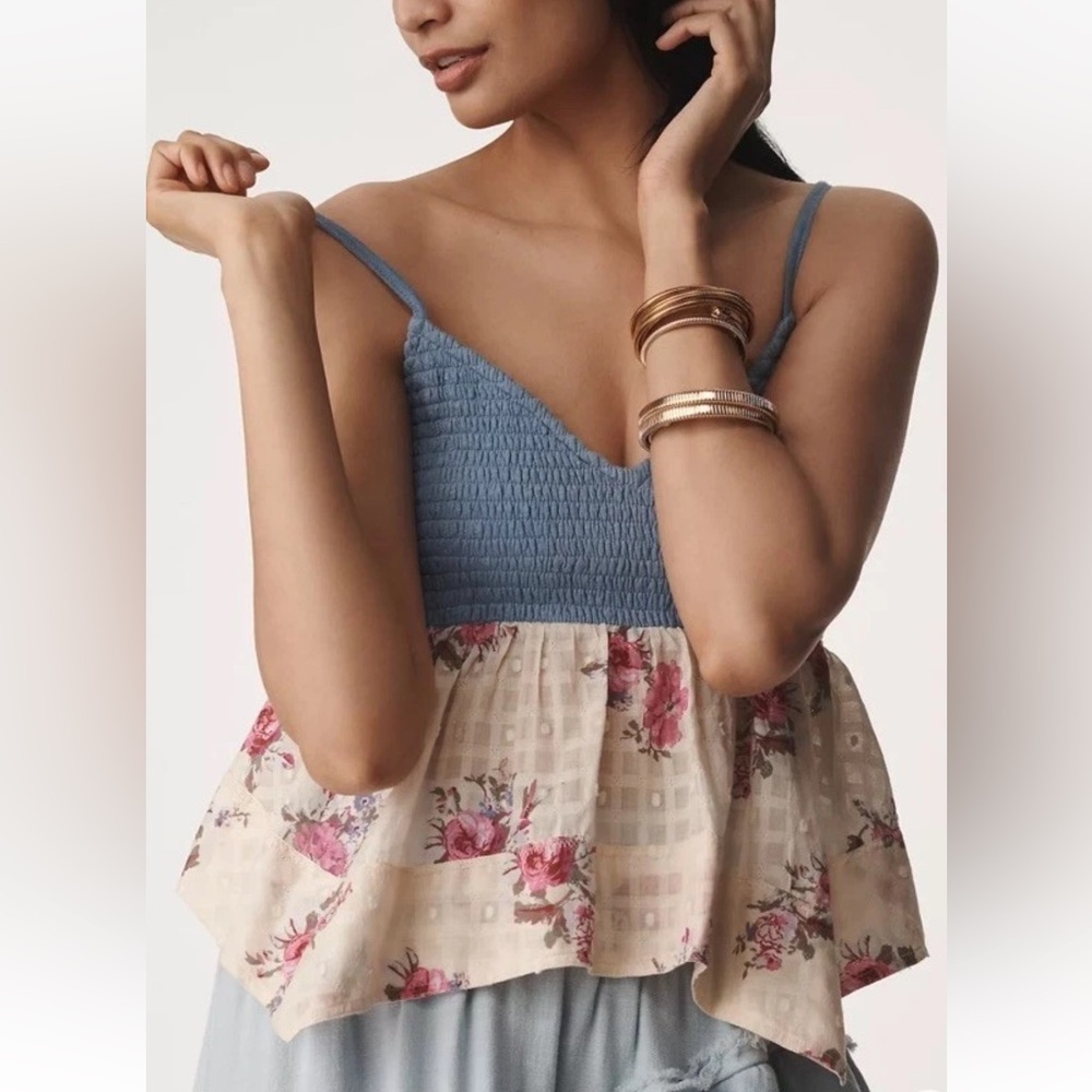 Anthropologie Pilcro Heritage Hanky Hem Tank Small S Floral Y2K Cottagecore - Picture 1 of 5